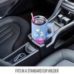 Silver Buffalo Care Bears Featuring Grumpy Bear, Funshine Bear, and Love-A-Lot Bear Heart Showers Ombre Stainless Steel Tumbler with Handle and Straw, Fits in Standard Cup Holder, 40 Ounces