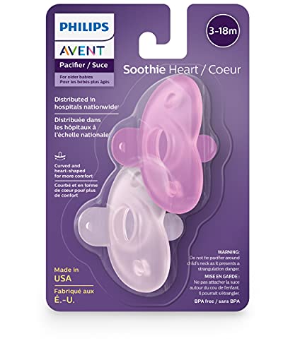Philips Avent Soothie Heart Pacifier, 3-18 Months, Pink/Light Pink, 2 Pack, SCF099/12