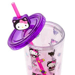 Silver Buffalo Sanrio Hello Kitty Halloween Costume Black Cat and Candy Plastic Cold Cup with Lid and Straw Topper, 24 Ounces