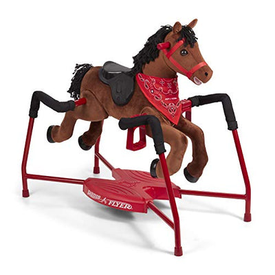 Radio Flyer Chestnut Interactive Riding Horse, For Ages 2-6, Plush Spring Rocking Horse, 3 Riding Levels, EZ Climb Step, Safety Straps, Spring Covers, Accessories, 60 lb Capacity, Toddler Ride On Toys