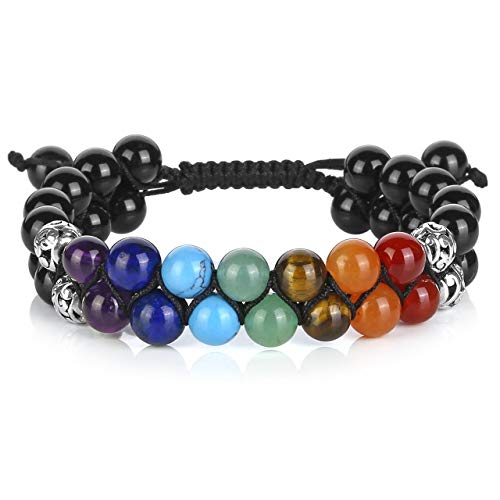 Top Plaza Bead Chakra Bracelet 7 Chakras Healing Crystals Bracelet Yoga Stone Beads Bracelets Meditation Relax Anxiety Bangle for Womens Mens