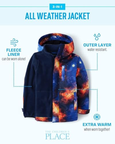The Children's Place,Baby Boys,and Toddler Heavy 3 in 1 Winter Jacket, Wind Water-Resistant Shell, Fleece Inner,Dino Black,18 Months,24 Months