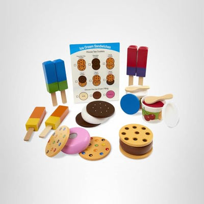 Melissa & Doug Wooden Frozen Treats Ice Cream Play Set (24 pcs) - Play Food and Accessories Food Toys for Toddlers and Kids 3+