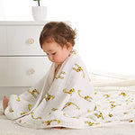 upsimples Baby Swaddle Blanket Unisex Swaddles Wrap Soft Silky Muslin Neutral Receiving Blankets for Boys and Girls, Large 47 x 47 inches, Set of 4 - Fox/Elephant/Giraffe/Dinosaur