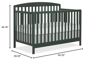 Dream On Me Odelle 5-in-1 Convertible Full-Size Baby Crib in Forest Green, GreenGuard Gold & BSA Converts to Toddler, Day & Full-Size Bed, Sustainable Pinewood, 3 Mattress Heights