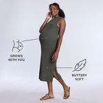 Motherhood Maternity Women's Sleeveless Crew Neck Rib Knit Midi Pregnancy Bodycon Dress, Soladite Blue, Small