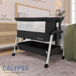 Dream On Me Calypso Portable Bassinet with Wheels, Adjustable Height Bedside Sleeper, Foldable Baby Bassinet with Breathable Mesh Sides, Foam Mattress, Easy Mobility & Travel-Friendly Design - Black