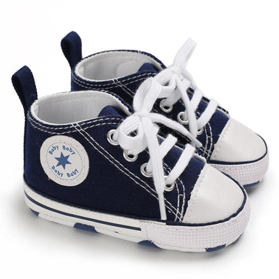 KKIIDDSS Unisex Baby Girls Boys Canvas High-top Shoes, Newborn Infant Anti-Slip Soft Sole Frist Walking Sneakers (A03/Blue,0-6 Months