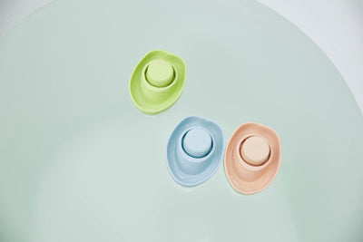 PlanToys® Pastel Blue Rubber Convertible Boat Wooden Montessori Water and Sensory Play Toy | Cause & Effect, Imagination and Exploration Activity | Eco Friendly Floating Bath Toy