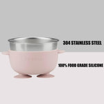 PandaEar 6-in-1 Stainless Steel Baby Feeding Set | Divided Suction Plate, Bowl, Sippy Cup with Straw, Bib, Spoon & Fork | BPA-Free Toddler Feeding Essentials for Self-Feeding (Pink)