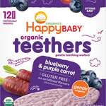 Happy Baby Gentle Teethers Organic Teething Wafers Blueberry Purple Carrot, 0.14 Ounce Packets (Box of 12) Soothing Rice Cookies for Teething Babies Dissolves Easily, Gluten Free No Artificial Flavor