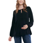 Motherhood Maternity Women’s Long Sleeve Empire Waist Keyhole Woven Pregnancy Blouse, Black, X-Large