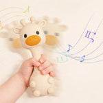 Silicone Little Giraffe Shaker Rattle Toy for Babies | Food Grade Silicone Teether | Easy to Grip | BPA Free (Sand)
