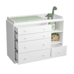 Timechee Changing Table Dresser, Baby Classic Nursery Dresser with 5 Drawers and 2 Shelves, Multi-Functional Baby Changing Table, Diaper Changing Station for Children's Room, White