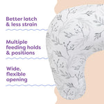 Boppy Nursing Pillow - Firm, Ergonomic U-Shaped Bottle and Breastfeeding Pillow with High Lift for Comfort and Support, Spacious Surface - Gray Gentle Leaves