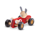 PlanToys Wooden Rabbit Racing Car Vehicle Playset Toy (5704) | Sustainably Made from Rubberwood and Non-Toxic Paints and Dyes