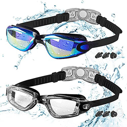 Cooloo swimming goggles children 2 pieces of swimming goggles for children child boy girl junior 3-15 years anti-fog no leaking 01.Black/blue