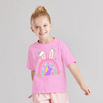 Toddler Boys Girls Easter Shirt Rainbow Bunny T-Shirts Kids Short Sleeve Rabbit Graphic Tees Girls Tops 5T