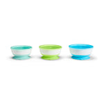 Munchkin Stay Put Suction Baby Bowls with Lids - Dishes for Babies and Toddlers, Self-Feeding Bowl Set for Kids 6+ Months, 3 Pack, Blue/Green