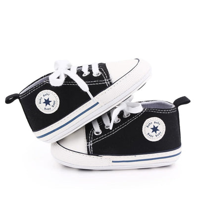 KKIIDDSS Unisex Baby Girls Boys Canvas High-top Shoes, Newborn Infant Anti-Slip Soft Sole Frist Walking Breathable Sneakers (A01/Black Rubber Sole,6-12 Months)