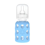Lifefactory 4-Oz Glass Baby Bottle with Protective Silicone Sleeve and Stage 1 Nipple Sky Blue
