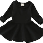 Toddler Baby Girls Long Sleeve Cotton Dress Solid Ruffle Tops