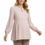 Motherhood Maternity Women’s Long Sleeve Empire Waist Keyhole Woven Pregnancy Blouse, Shrinking Violet, Small