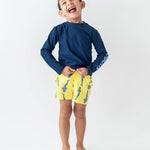 RUGGEDBUTTS Boys UPF50+ Sun Protection Animal Swim Trunks - Jawsome, 8