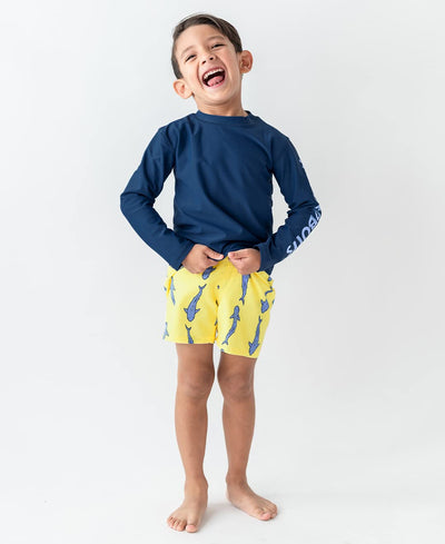 RUGGEDBUTTS Boys UPF50+ Sun Protection Animal Swim Trunks - Jawsome, 8