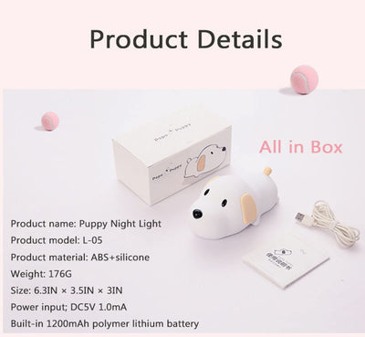 HAPPYBAG Kids Night Light,Cute Soft Silicone Dog Lamp Dimmable Nursery Portable Puppy Kawaii Lamps,Bedside Lamp for Baby and Toddler,Boy Girls