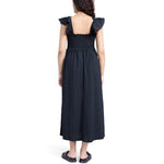 Motherhood Maternity Sleeveless Ruffle Shoulder Smocked Maxi Pregnancy Dress, Black, Large