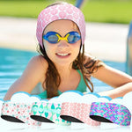 Zhanmai 4 Pieces Kids Swimming Headband Adjustable Swimmer's Headband Waterproof Water Headband Ears Band Kids Swimming Ear Covers for Ear Protection (Marine Style,24 Inch)