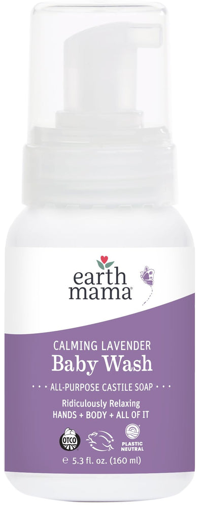 Earth Mama Calming Lavender Baby Wash bottle on a white background