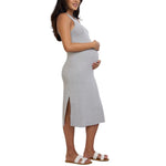 Motherhood Maternity Women's Sleeveless Racerback Rib Knit Midi Pregnancy Bodycon Dress, Heather Grey, Medium