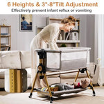 kingobabys 3 in 1 Baby Bassinet,Bedside/Rocking Bassinet for Baby,Bedside Crib with Lockable Wheels,Waterproof Mattress,Adjustable 6 Heights,Portable Bassinets Bedside Sleeper for Newborn Infant