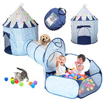 LimitlessFunN 4pc Kids Pop Up Play Tent, Crawl Tunnel, Ball Pit | Includes Star Lights & Carrying Case |, Children Indoor Castle Playhouse for Boys & Girls, Toddlers, 47" D x 126" W x 53" H