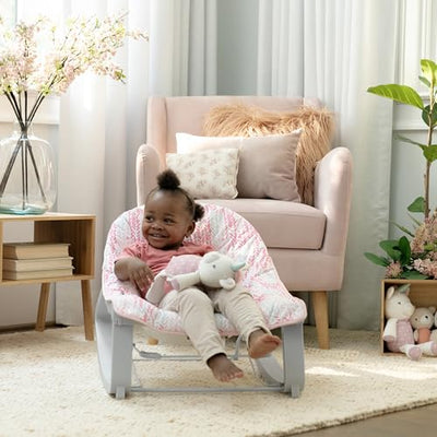 Ingenuity Keep Cozy 3-in-1 Grow with Me Vibrating Baby Bouncer Seat & Infant to Toddler Rocker, Vibrations & Toy Bar, 0-30 Months Up to 40 lbs (Pink Lily)