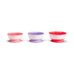Munchkin Stay Put Munchkin Suction Baby Bowls with Lids - Dishes for Babies and Toddlers, Self-Feeding Bowl Set for Kids 6+ Months, 3 Pack, Pink/Purple