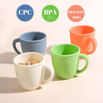 2 Pack Silicone Training Cups for Baby and Kids, Toddler Learning Cups with Handles, BPA Free, Microwave and Dishwasher (White & Grey Blue)