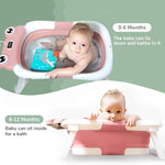 Rylor Baby Bathtub for Newborns & Infants 0-12 Months - Foldable, Compact, Non-Slip Bath Tub with Adjustable Cushion - Safe & Comfortable Bath Seat - Perfect for Home & Travel (Pink)