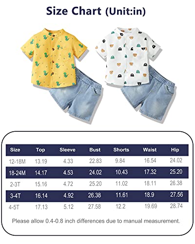 Kucnuzki Toddler Boy Clothes 2T 3T Boys Clothes Short Sleeve Button Up Shirts Blue Jeans Shorts 2 Piece Outfits Short Set Little Boy Clothes 2 3 Year Old Boy Clothes
