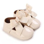 LAFEGEN Baby Girls Mary Jane Flats with Bownot Non Slip Soft Sole PU Leather Newborn Infant Toddler First Walker Cirb Dress Shoes, 6-12 Months Infant, 10 Apricot