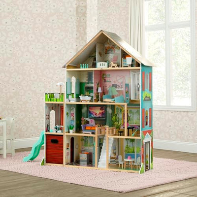 Delta Children Deluxe Maui Dollhouse - Large 4-Story Dollhouse with 12 Rooms Includes 50 Accessories - Working Elevator, Wave Slide, Lights/Sounds - Fits 12-inch Dolls - Pretend Play Gift for Ages 3+