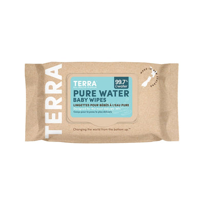 Terra pure water baby wipes packaging on a white background