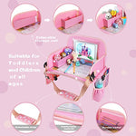 MENZOKE Kids Travel Tray for Toddler Car Seat, Lap Tray for Girl Activities with Dry Erase Board & Cooler Cup Holder, Road Trip Essentials Accessories with No-Drop Large Tablet iPad Holder Stand,Pink