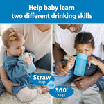 Dr. Brown's Milestones Straw to 360° Cup Set, Convertible Toddler Training Cup Set with Interchangeable Silicone Straw and 360 Degree Cup Lids, Ocean Blue, 10 oz/300 mL, BPA Free, 9m+, 2 Pack