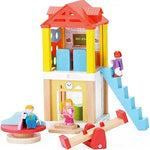37-Piece Small Wooden Dollhouse, 3-Room DIY Doll House for Toddlers with 3 Movable Dolls, Dollhouse Furniture Accessories, Birthday Building Gift for Kids Ages 3-8 (8.15" L x 4.06" W x 9.17" H)
