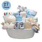 27-Piece Baby Shower Gifts for Boys, Newborn Essentials Must Haves,Large Baby Boy Gift Basket Set Essential Stuff,Gender Reveal Gifts,Rattle Swaddle,Blue,Baby Registry Search,Diaper Caddy Organizer