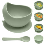 Qyeejong Silicone Suction Bowls for Baby Toddler - BPA Free Silicone Bowl and Spoon Set for Baby Led Weaning & Self Feeding - Toddler Sticky Dishes, Microwave & Dishwasher Safe