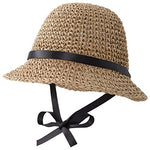 pureborn Baby Boys Girls Straw Sun Hat Wide Brim Sun Protection Summer Beach Hat with Chin Strap Khaki 6-24 Months